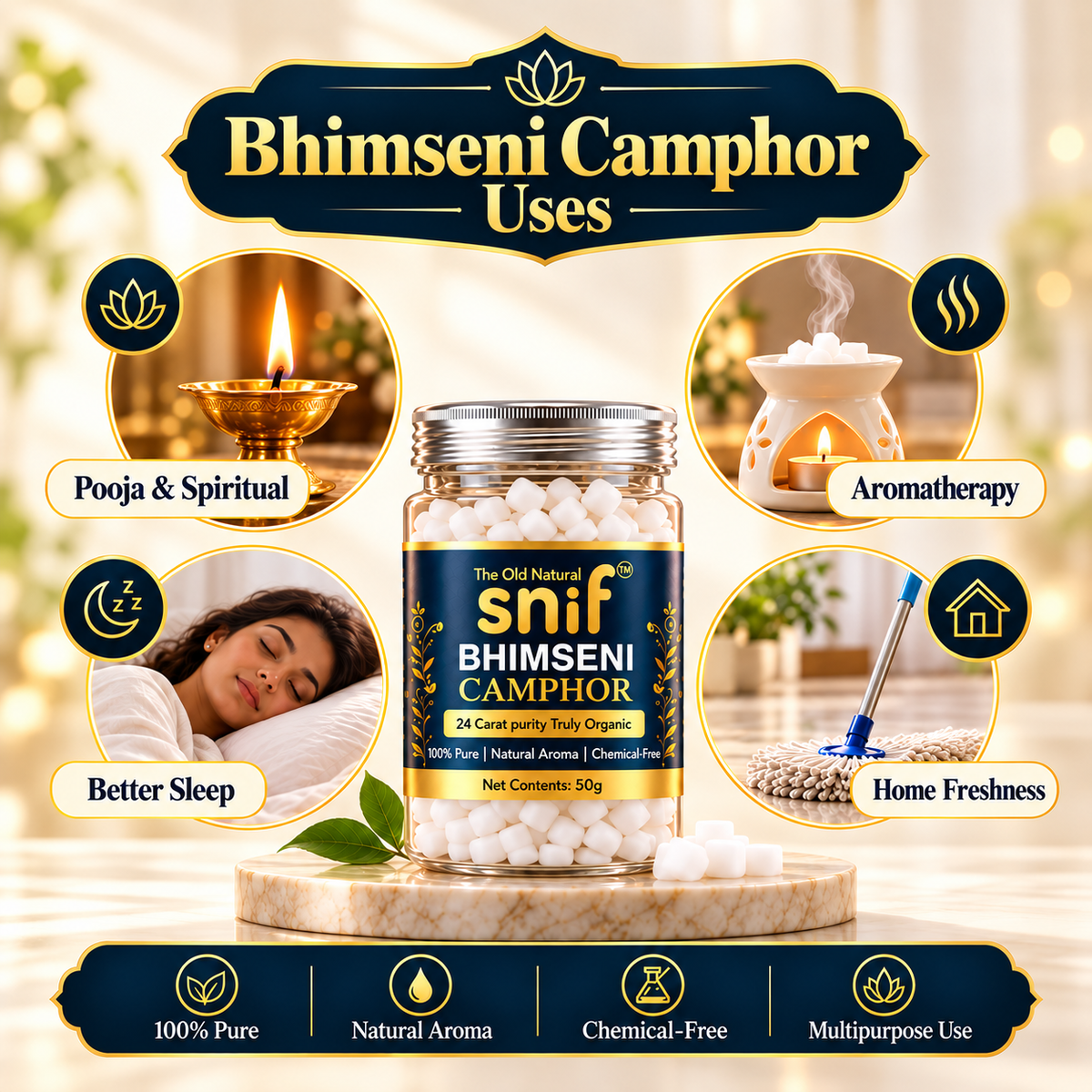 Snif Bhimseni Camphor Aroma Gift Pack with Electric Burner | 2 x 50g