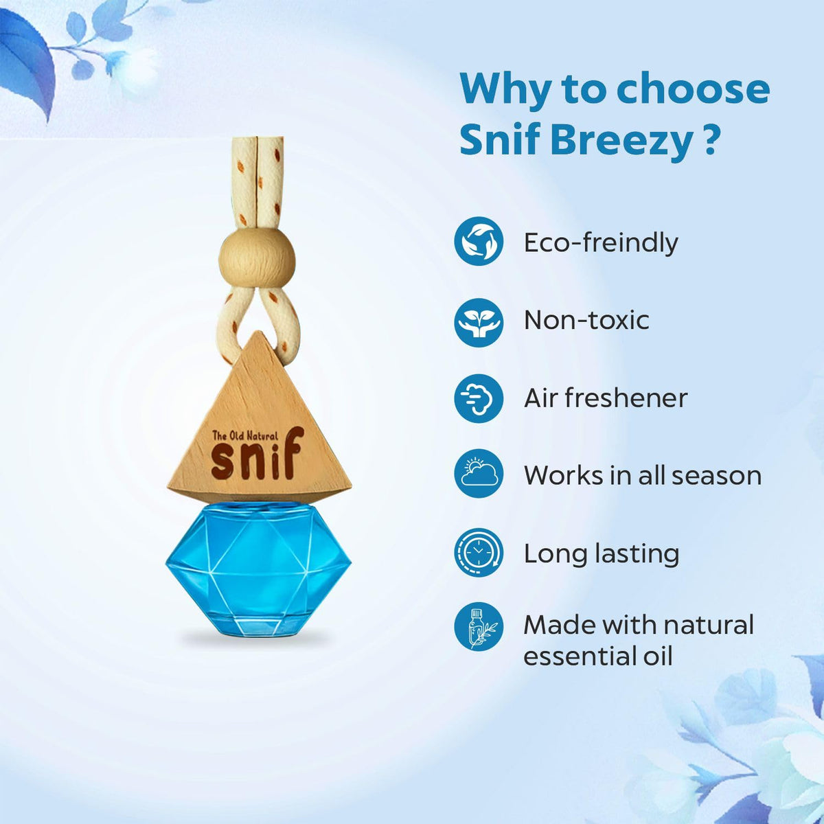 Snif Breezy Blue Hanging Pod Car Perfume with 15ml Refill | Long Lasting Car Fragrance