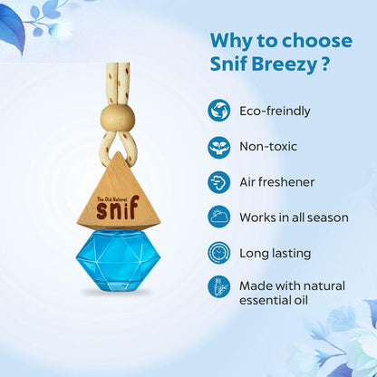 Snif Breezy Blue Hanging Pod Car Perfume with 15ml Refill | Long Lasting Car Fragrance