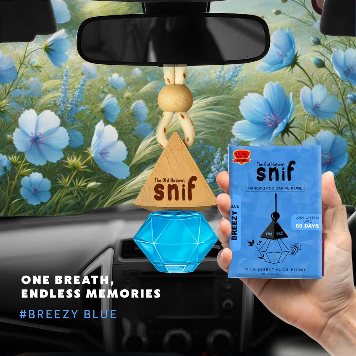 Snif Breezy Blue Hanging Pod Car Perfume with 15ml Refill | Long Lasting Car Fragrance