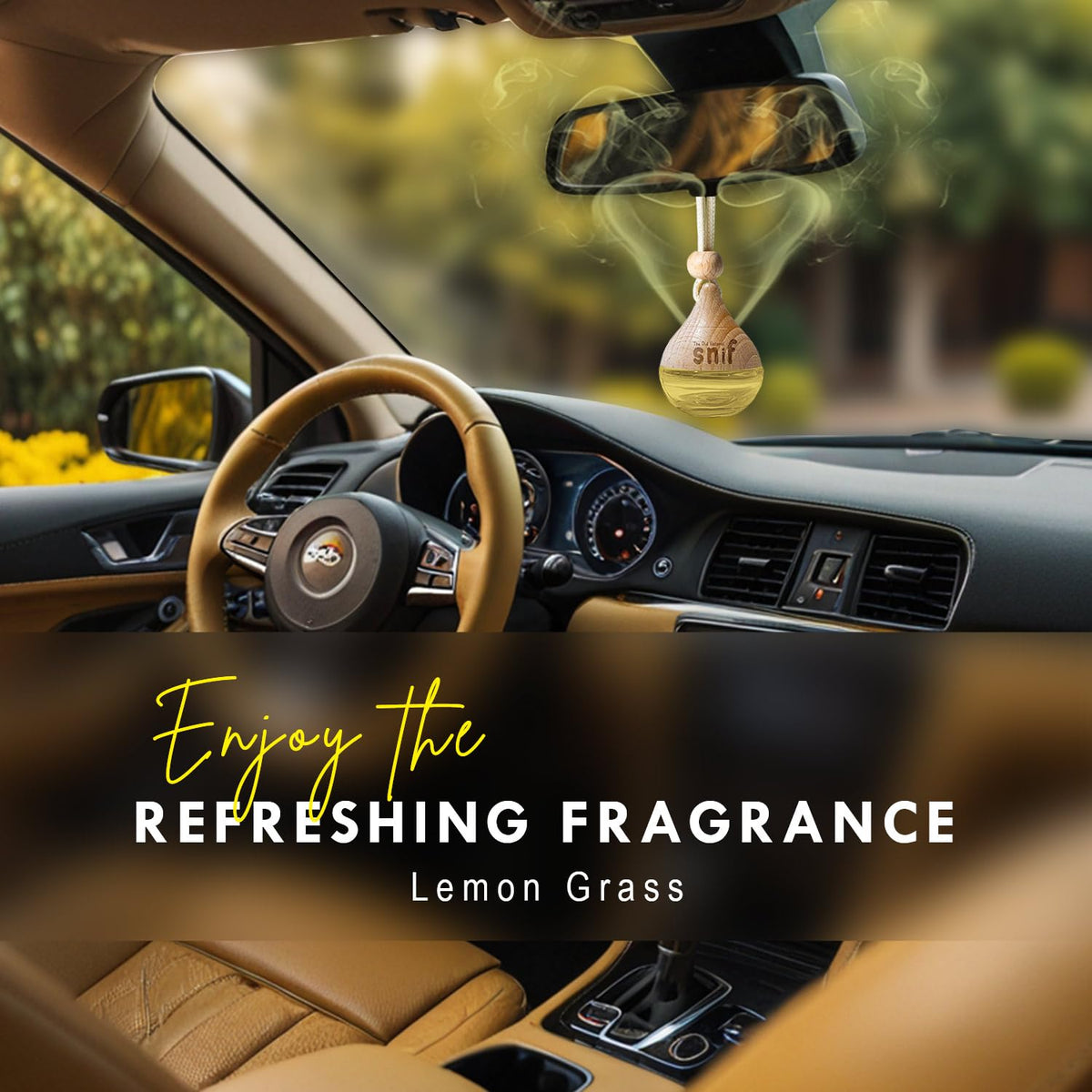 Snif Lemon Grass Hanging Pod Car Perfume 20ml with 15ml Refill | Fresh Car Fragrance