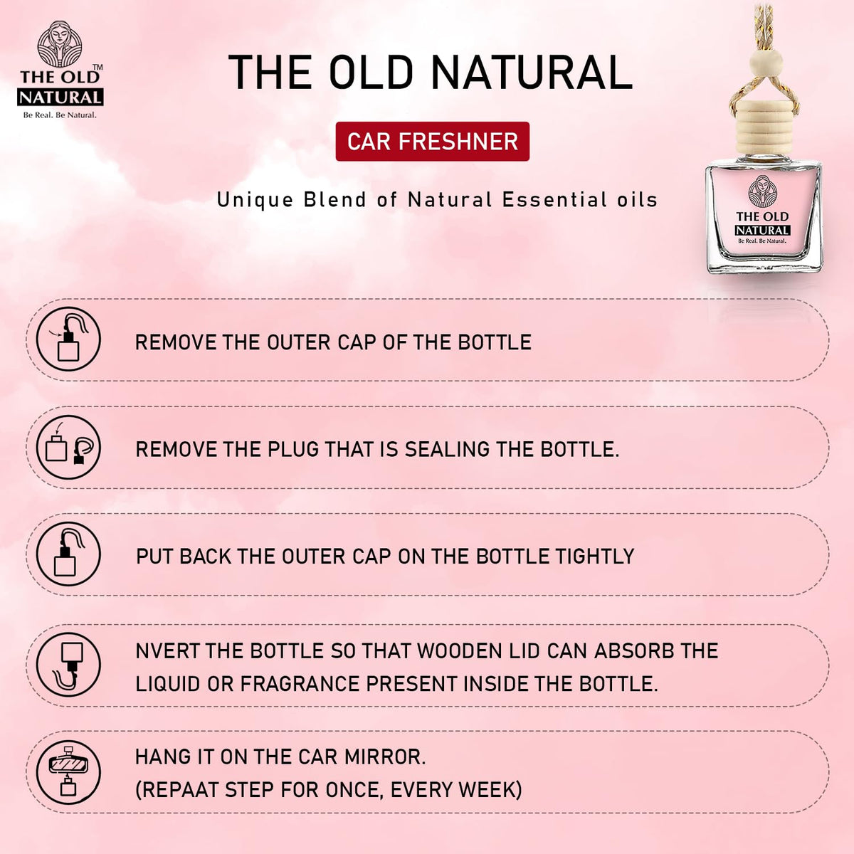The Old Natural Moods Car Freshener 10ml | Natural Essential Oil Hanging Car Perfume