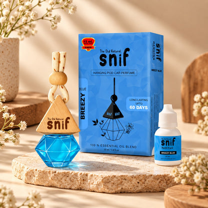 Snif Breezy Blue Hanging Pod Car Perfume with 15ml Refill | Long Lasting Car Fragrance