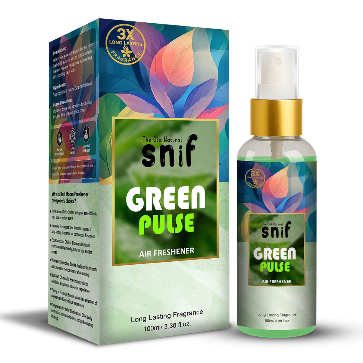 Snif Green Pulse Air Freshener Spray 100ml | Long Lasting Essential Oil Based Room Freshener