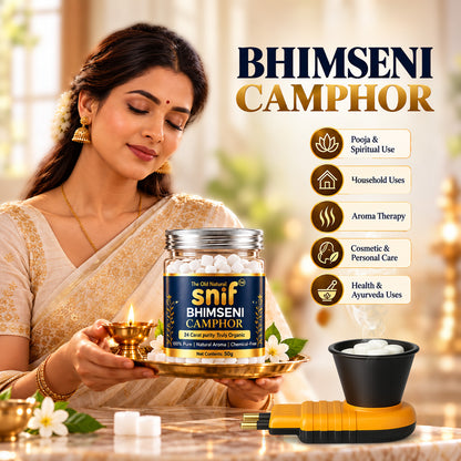 Snif Bhimseni Camphor Aroma Gift Pack with Electric Burner | 2 x 50g