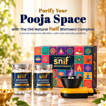 Snif Bhimseni Camphor Aroma Gift Pack with Electric Burner | 2 x 50g