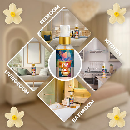Snif Bloom Burst Air Freshener Spray 100ml | Long Lasting Essential Oil Based Room Freshener