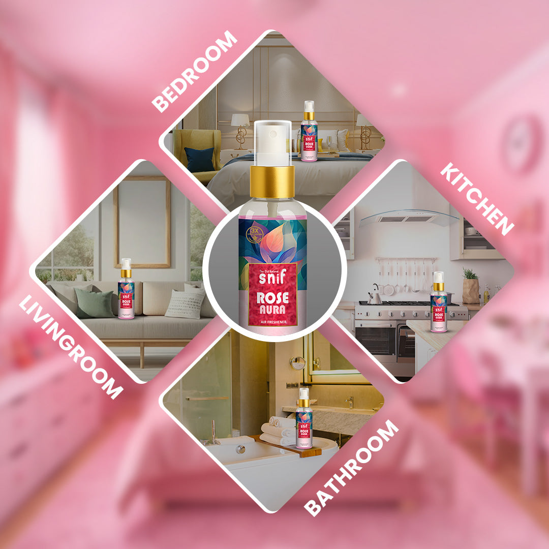 Snif Rose Aura Air Freshener Spray 100ml | Long Lasting Essential Oil Based Room Freshener