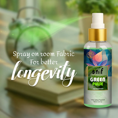 Snif Green Pulse Air Freshener Spray 100ml | Long Lasting Essential Oil Based Room Freshener