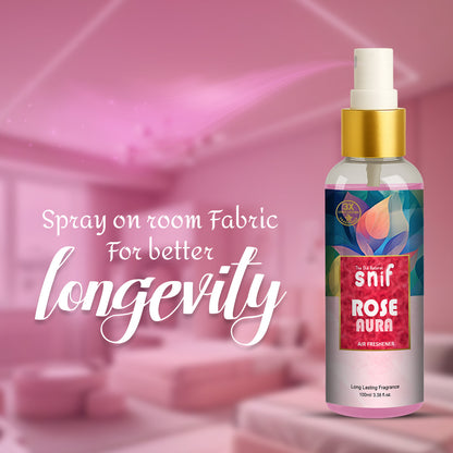 Snif Rose Aura Air Freshener Spray 100ml | Long Lasting Essential Oil Based Room Freshener