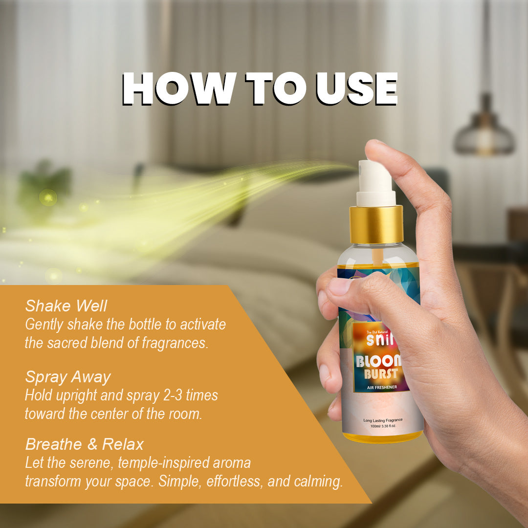 Snif Bloom Burst Air Freshener Spray 100ml | Long Lasting Essential Oil Based Room Freshener