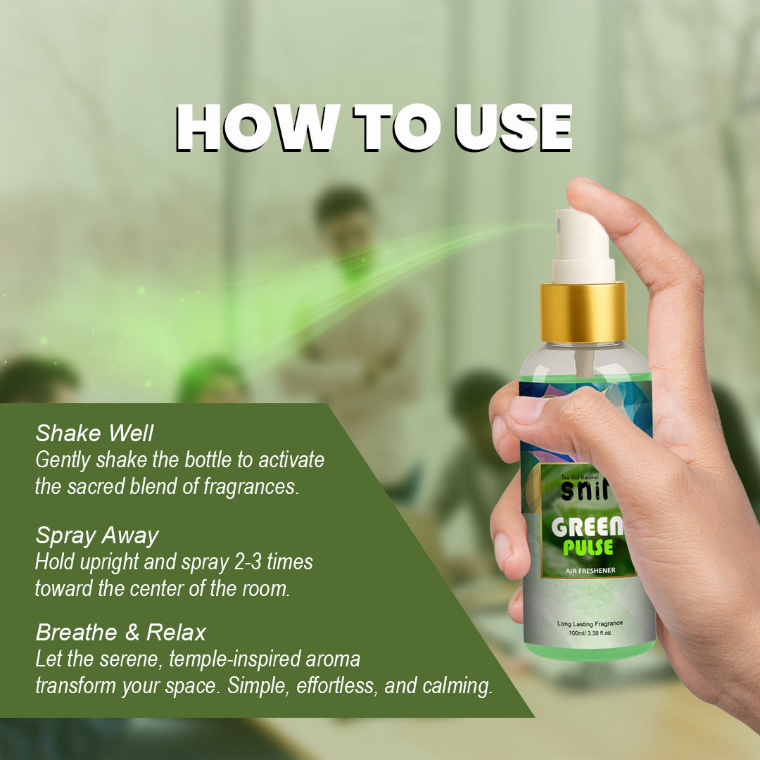 Snif Green Pulse Air Freshener Spray 100ml | Long Lasting Essential Oil Based Room Freshener