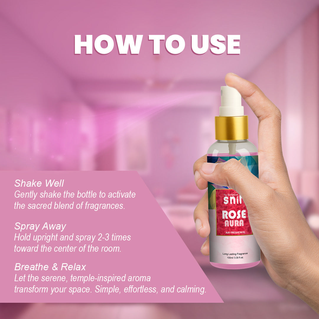 Snif Rose Aura Air Freshener Spray 100ml | Long Lasting Essential Oil Based Room Freshener