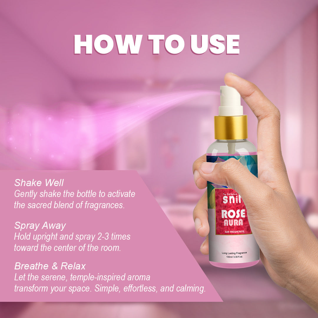Snif Rose Aura Air Freshener Spray 100ml | Long Lasting Essential Oil Based Room Freshener